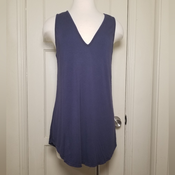 BLUE v neck sleeveless stret tunic L - Picture 2 of 6